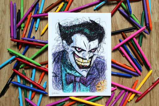 Batman Animated Series Joker Ballpoint Pen Scribble Art Print-Cody James by Cody