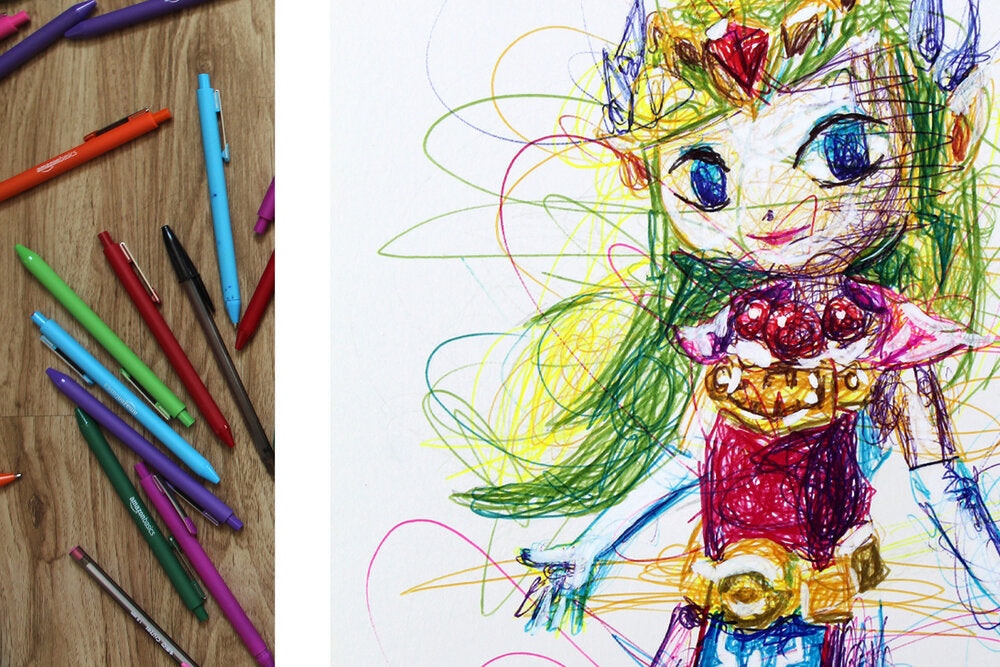 Cartoon Zelda Ballpoint Pen Scribble Art Print-Cody James by Cody