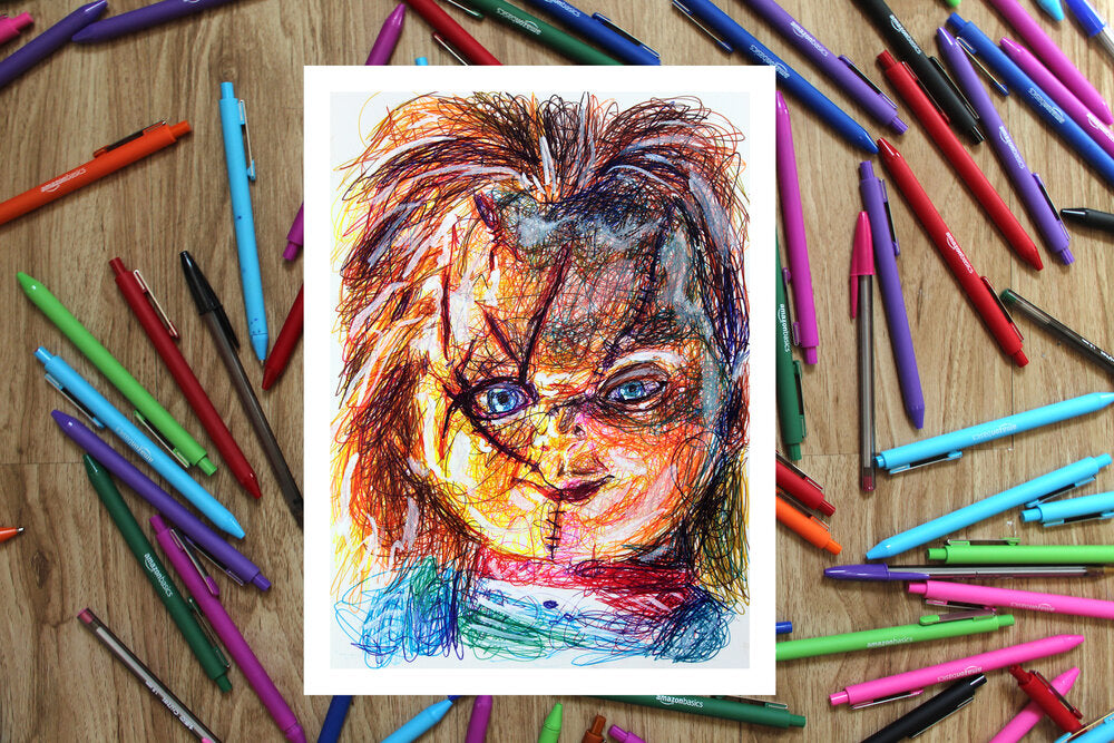 Chucky Ballpoint Pen Scribble Art Print-Cody James by Cody