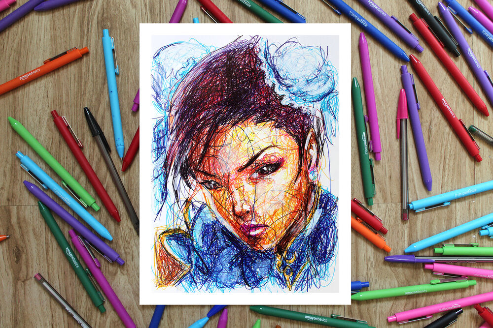 Chun-Li Ballpoint Pen Scribble Art Print-Cody James by Cody