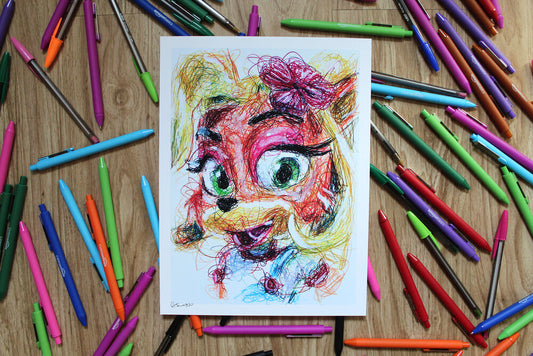 Coco Bandicoot Ballpoint Pen Scribble Art Print-Cody James by Cody