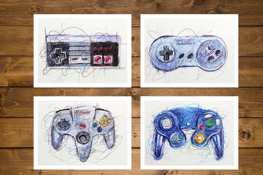 Nintendo Controllers Complete Ballpoint Pen Art Print Set-Cody James by Cody