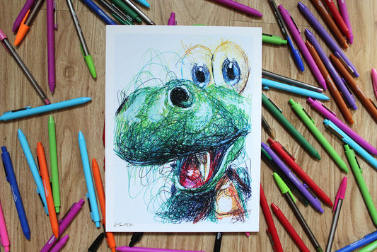 Croc Ballpoint Pen Scribble Art Print-Cody James by Cody