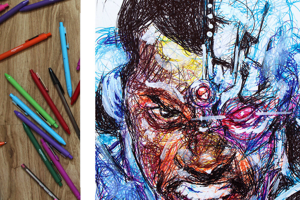 Cyborg Ballpoint Pen Scribble Art Print-Cody James by Cody