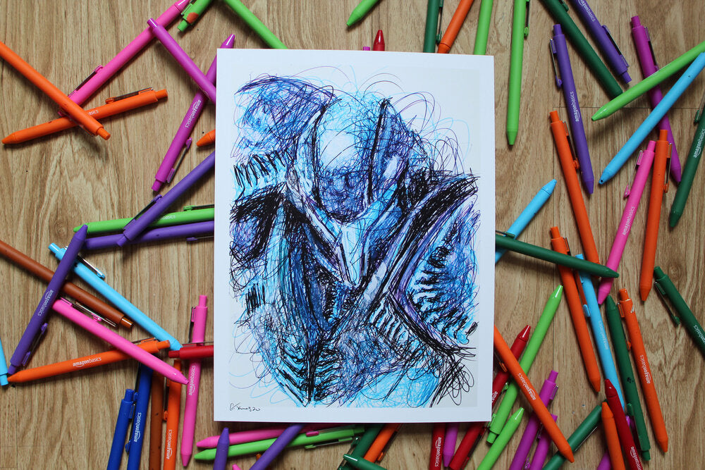 Dark Samus Ballpoint Pen Scribble Art Print-Cody James by Cody
