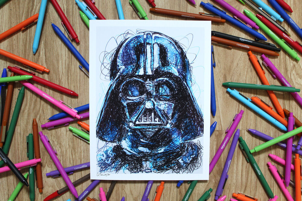 Darth Vader Ballpoint Pen Scribble Art Print-Cody James by Cody
