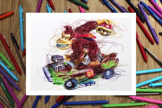 Donkey Kong Kart Ballpoint Pen Scribble Art Print