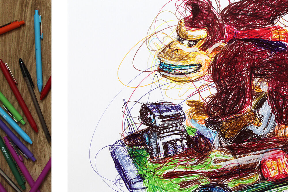 Donkey Kong Kart Ballpoint Pen Scribble Art Print-Cody James by Cody