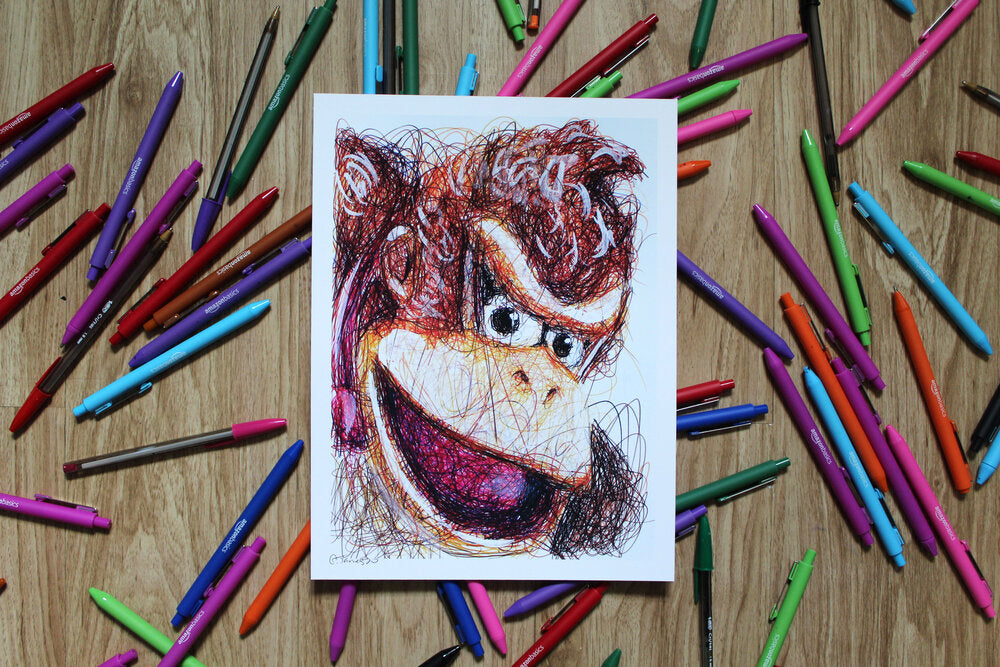 Donkey Kong Ballpoint Pen Scribble Art Print-Cody James by Cody