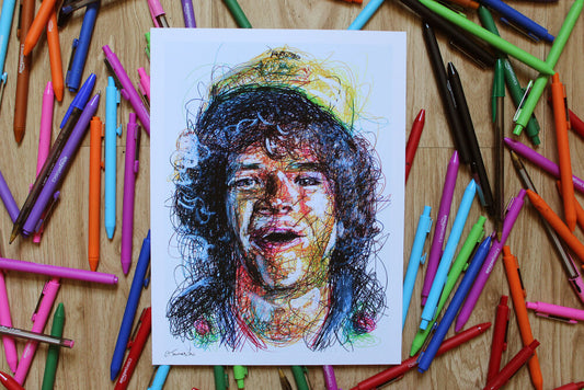 Dustin Ballpoint Pen Scribble Art Print-Cody James by Cody