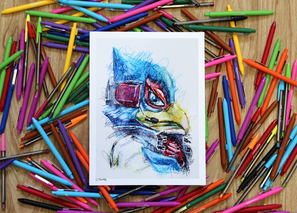 Falco Ballpoint Pen Scribble Art Print-Cody James by Cody