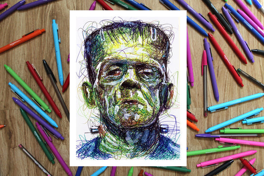 Frankenstein Ballpoint Pen Scribble Art Print-Cody James by Cody