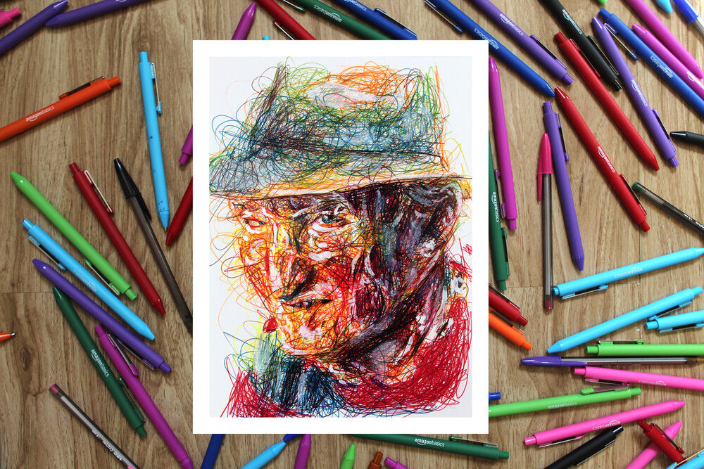 Freddy Krueger Ballpoint Pen Scribble Art Print-Cody James by Cody