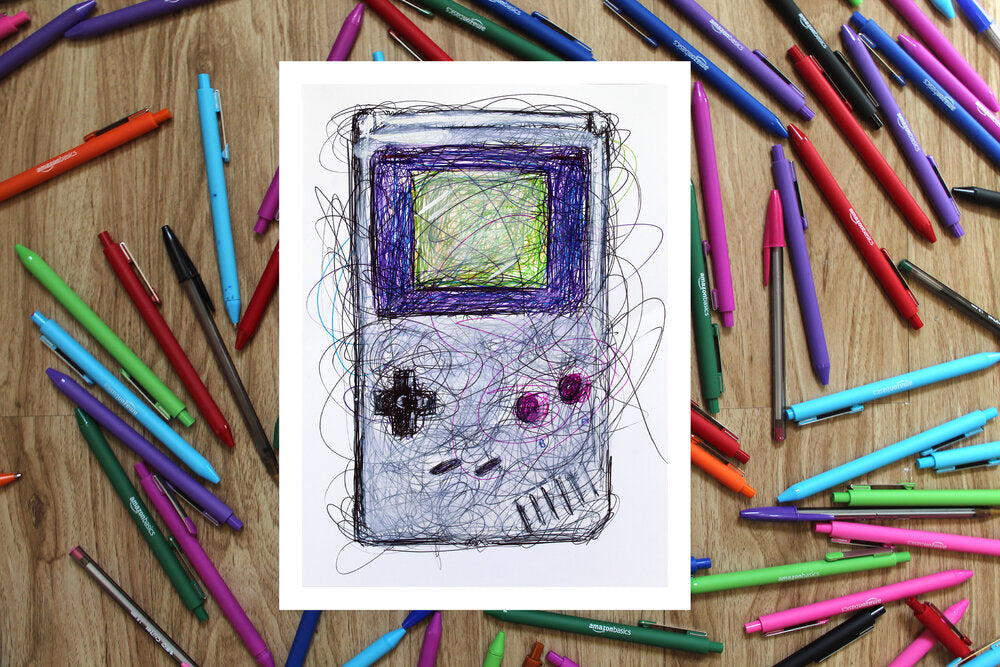 Gameboy Ballpoint Pen Scribble Art Print-Cody James by Cody