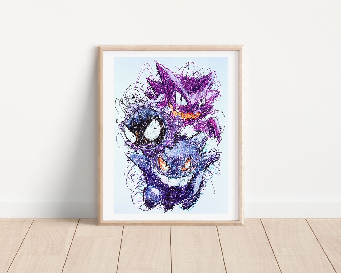 Pokemon Ghosts Ballpoint Pen Scribble Art Print
