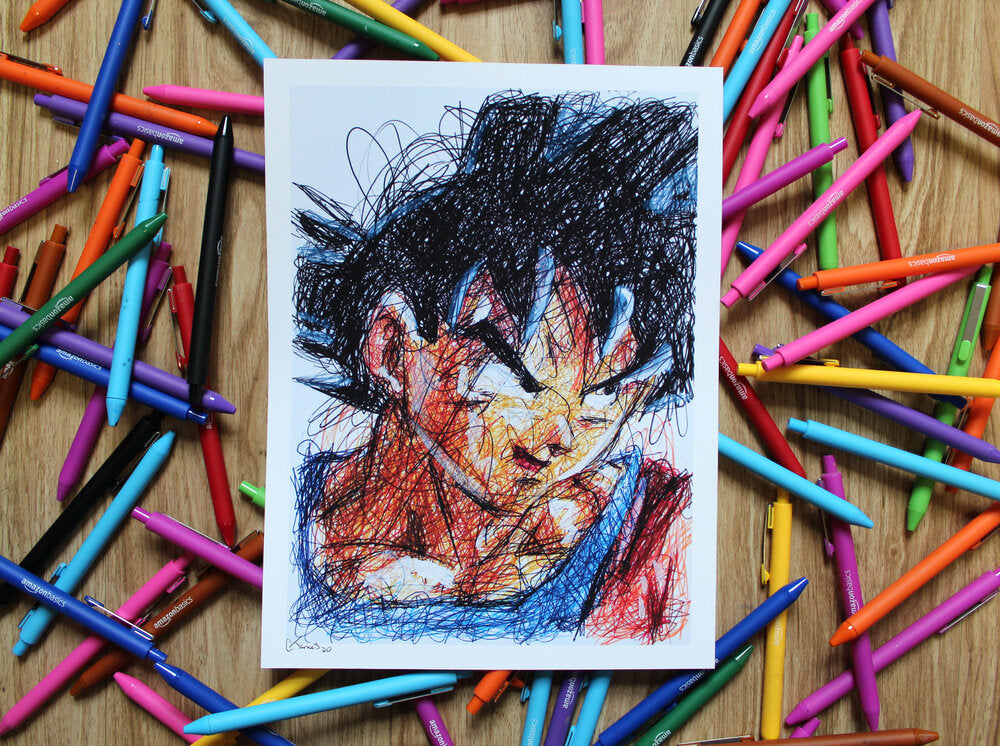 Goku Ballpoint Pen Scribble Art Print-Cody James by Cody