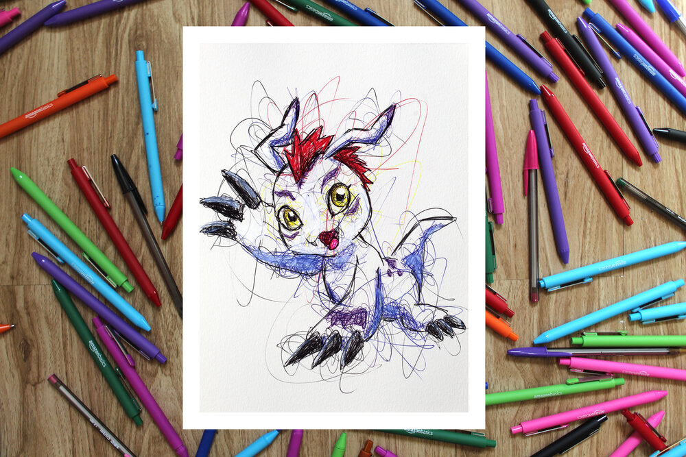 Gomamon Ballpoint Pen Scribble Art Print-Cody James by Cody