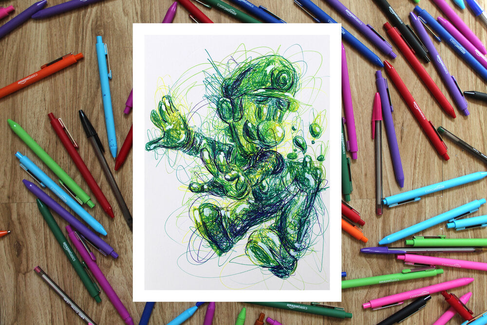 Gooigi Ballpoint Pen Scribble Art Print-Cody James by Cody