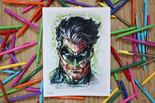 Green Lantern Ballpoint Pen Scribble Art Print-Cody James by Cody