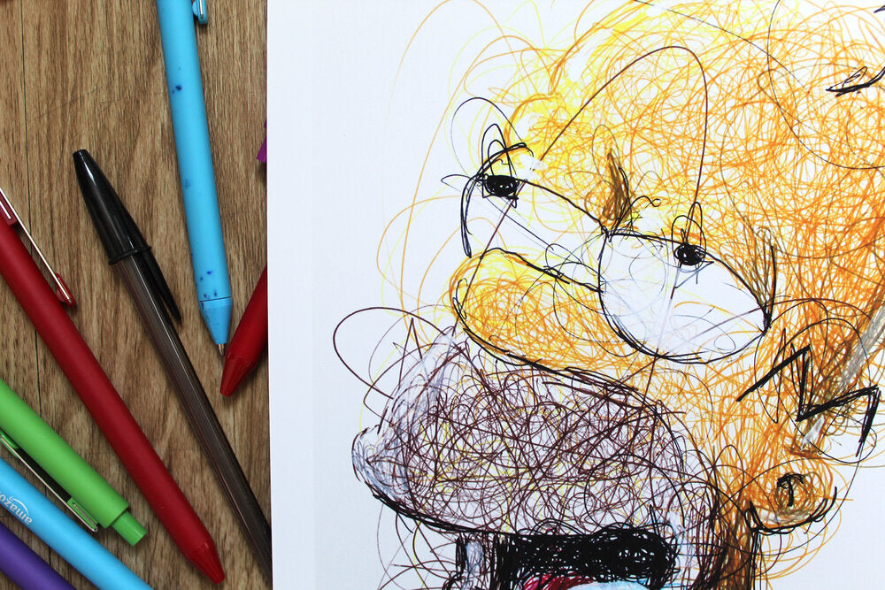 Homer Simpson Ballpoint Pen Scribble Art Print-Cody James by Cody