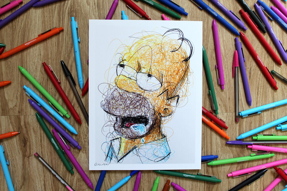 Homer Simpson Ballpoint Pen Scribble Art Print-Cody James by Cody