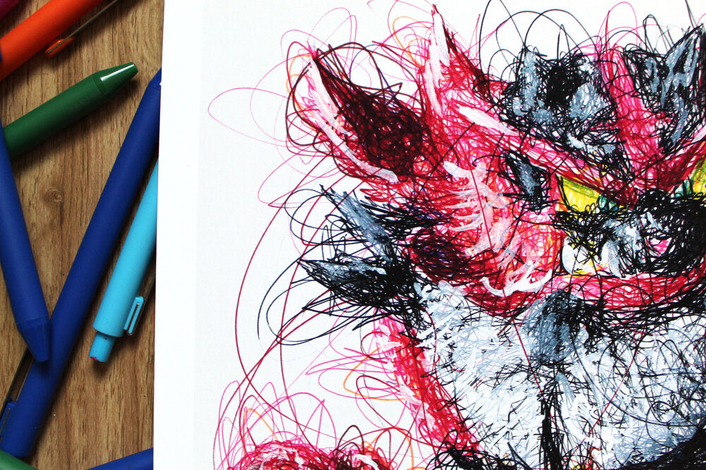Incineroar Ballpoint Pen Scribble Art Print-Cody James by Cody
