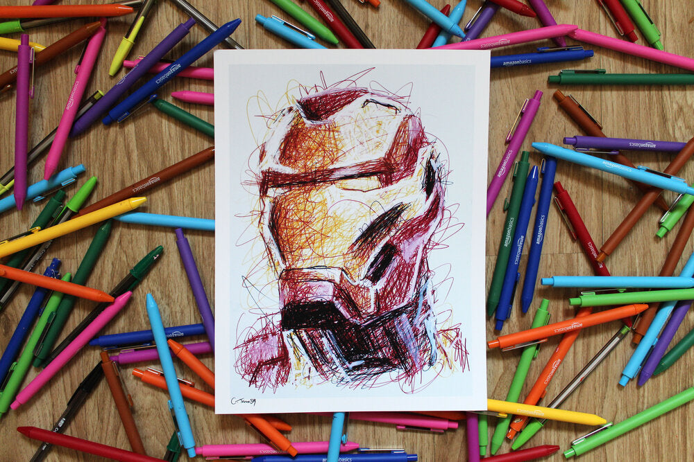 Iron Man Ballpoint Pen Scribble Art Print-Cody James by Cody