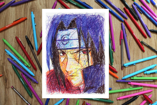 Itachi Ballpoint Pen Scribble Art Print-Cody James by Cody