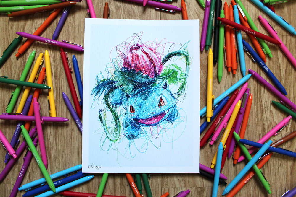 Ivysaur Ballpoint Pen Scribble Art Print-Cody James by Cody