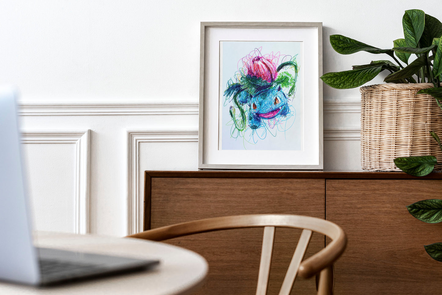 Ivysaur Ballpoint Pen Scribble Art Print