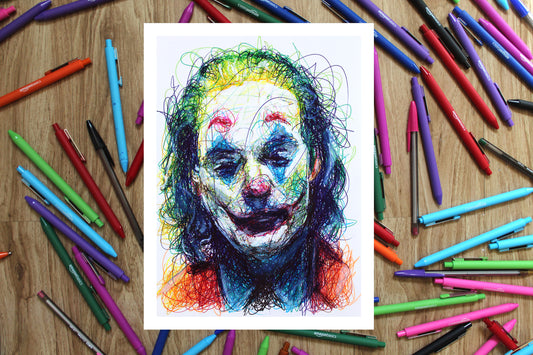 Joaquin Phoenix Joker Ballpoint Pen Scribble Art Print