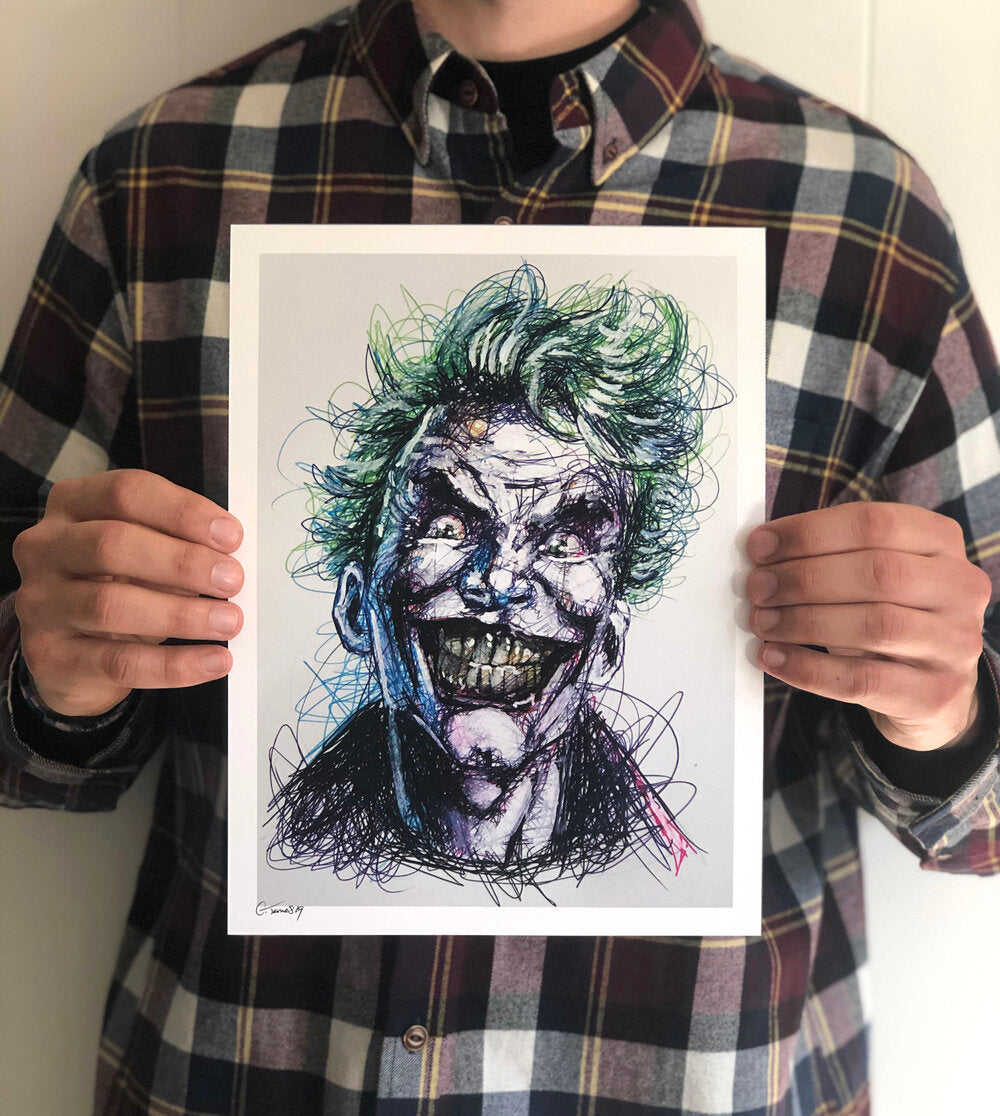 Joker Scribble Ballpoint Pen Scribble Art Print-Cody James by Cody