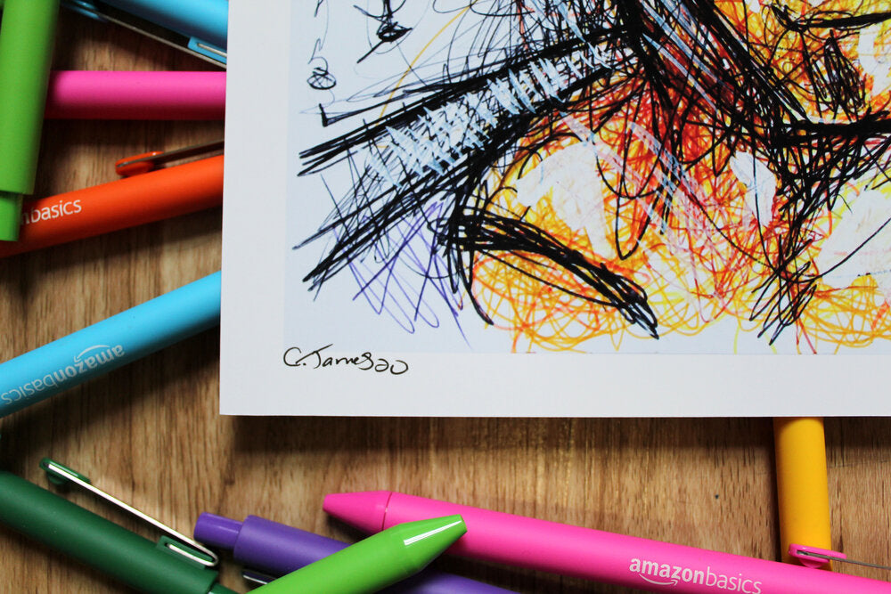 Jotaro Kujo Ballpoint Pen Scribble Art Print-Cody James by Cody