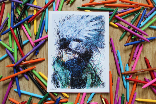 Kakashi Ballpoint Pen Scribble Art Print-Cody James by Cody