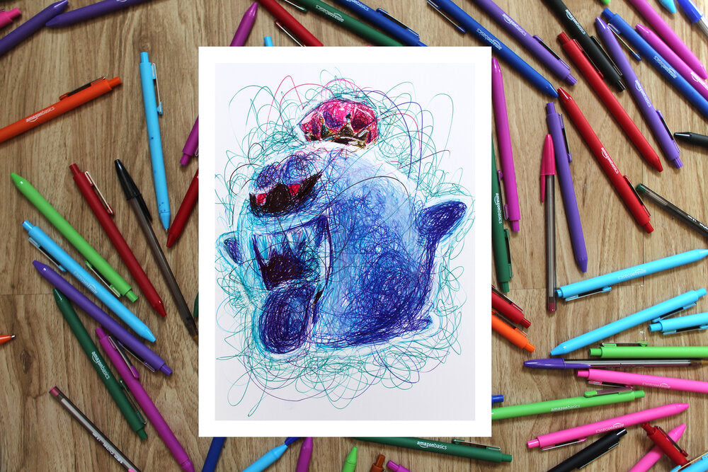 Luigi's Mansion King Boo Ballpoint Pen Scribble Art Print-Cody James by Cody
