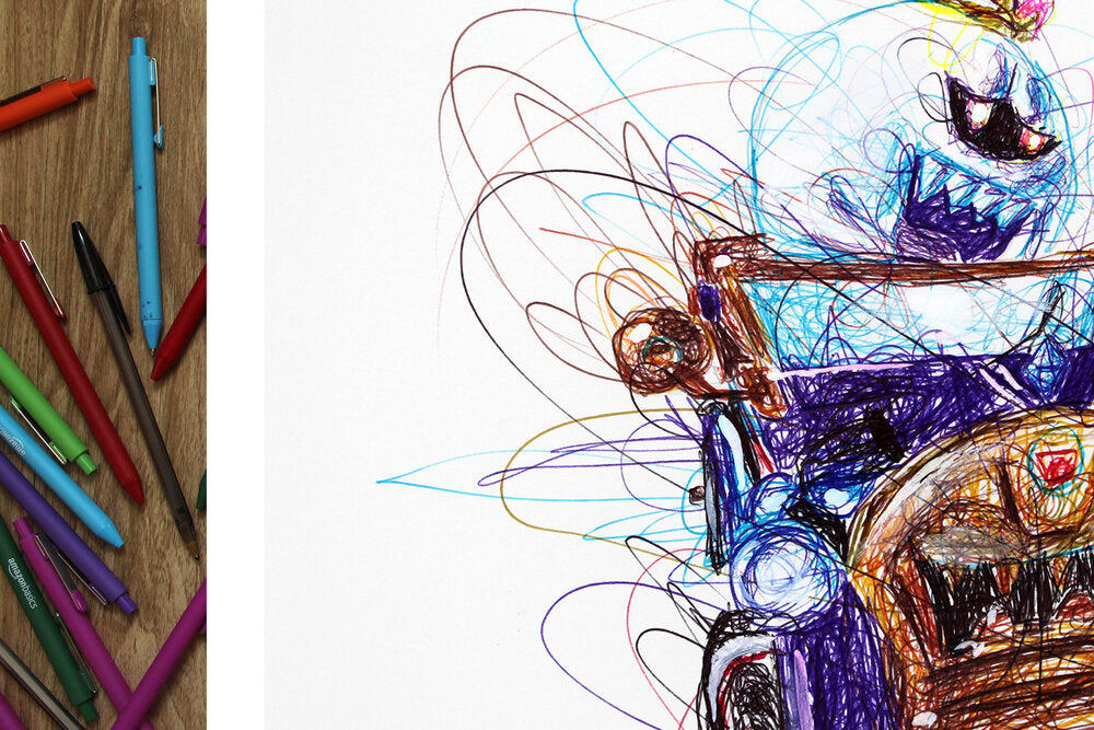 King Boo Kart Ballpoint Pen Scribble Art Print-Cody James by Cody