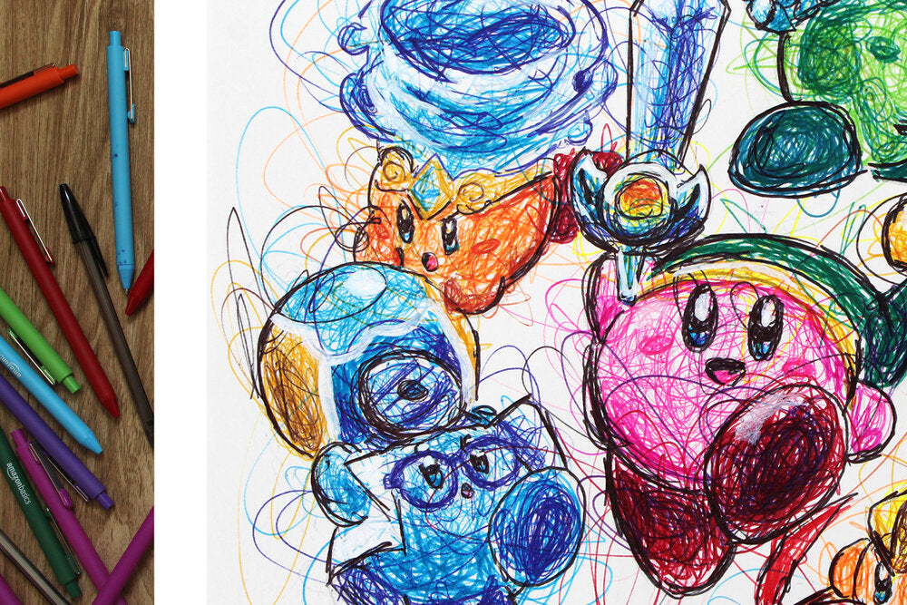 Kirby Power Ups Ballpoint Pen Scribble Art Print-Cody James by Cody