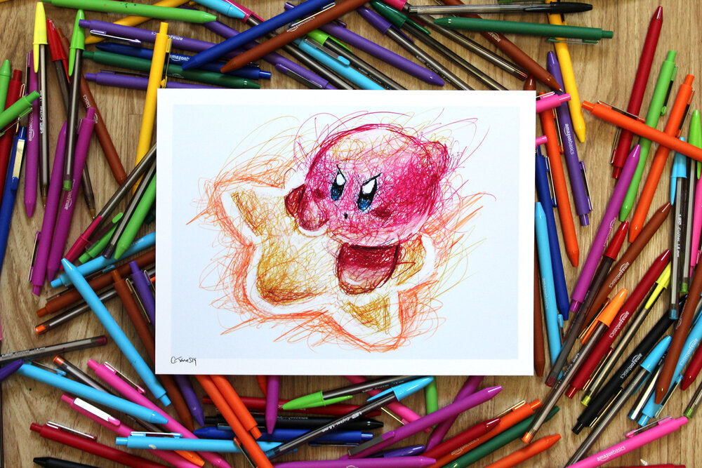 Kirby Ballpoint Pen Scribble Art Print-Cody James by Cody