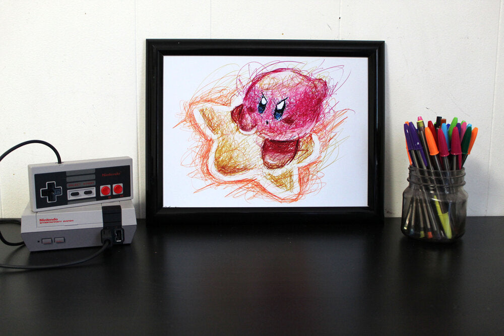 Kirby Ballpoint Pen Scribble Art Print-Cody James by Cody