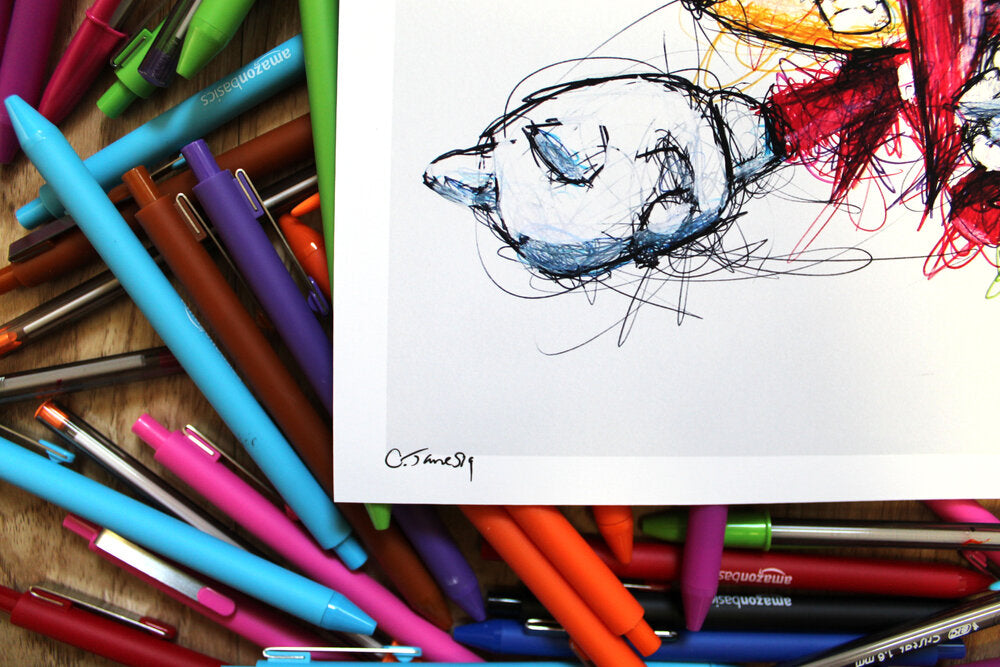 Knuckles Ballpoint Pen Scribble Art Print-Cody James by Cody