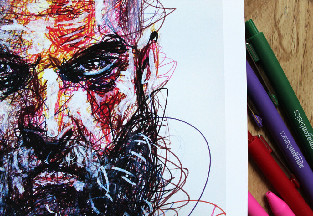 Kratos Ballpoint Pen Scribble Art Print-Cody James by Cody
