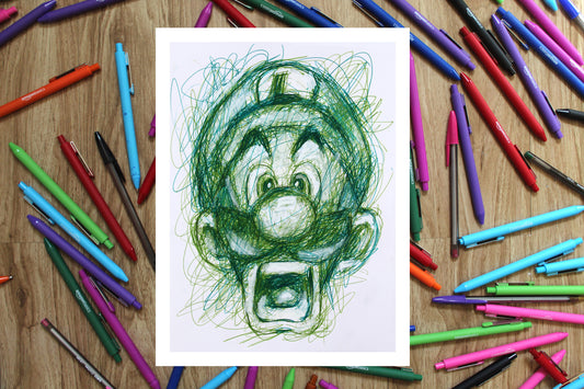 Luigi Ballpoint Pen Scribble Art Print