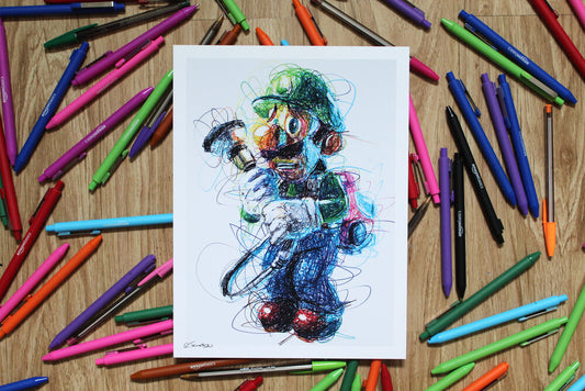 Luigi's Mansion Ballpoint Pen Scribble Art Print-Cody James by Cody