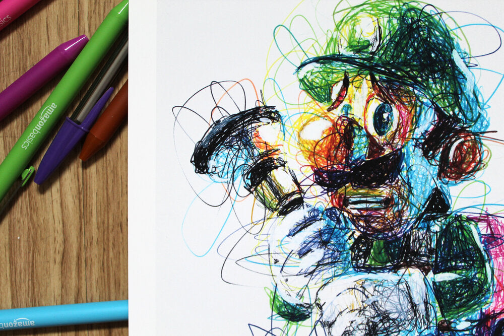 Luigi's Mansion Ballpoint Pen Scribble Art Print-Cody James by Cody
