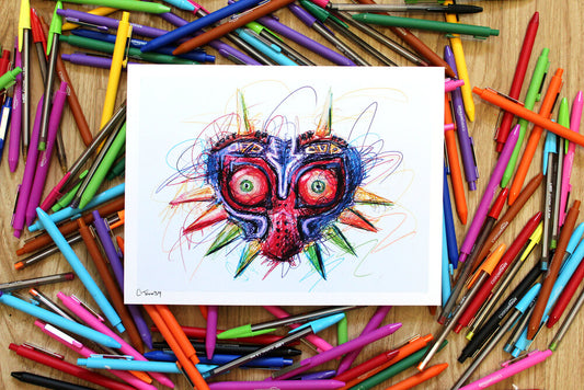 Majoras Mask Ballpoint Pen Scribble Art Print-Cody James by Cody