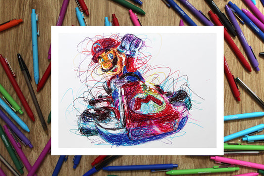 Mario Kart Ballpoint Pen Scribble Art Print-Cody James by Cody