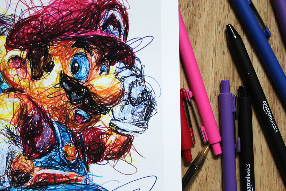 Super Mario Sunshine Ballpoint Pen Scribble Art Print-Cody James by Cody