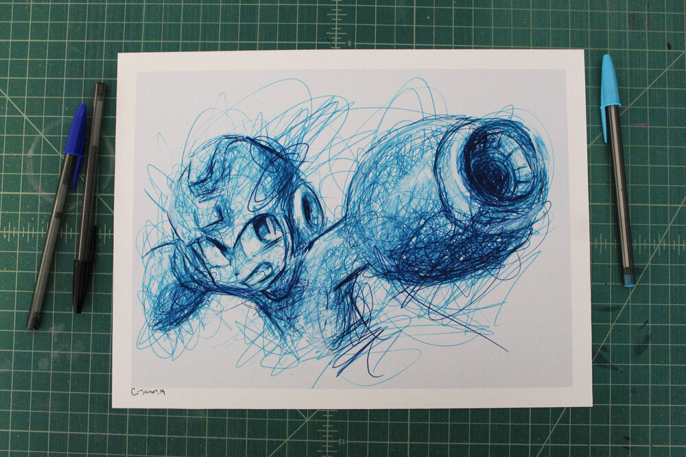 Megaman Ballpoint Pen Scribble Art Print-Cody James by Cody