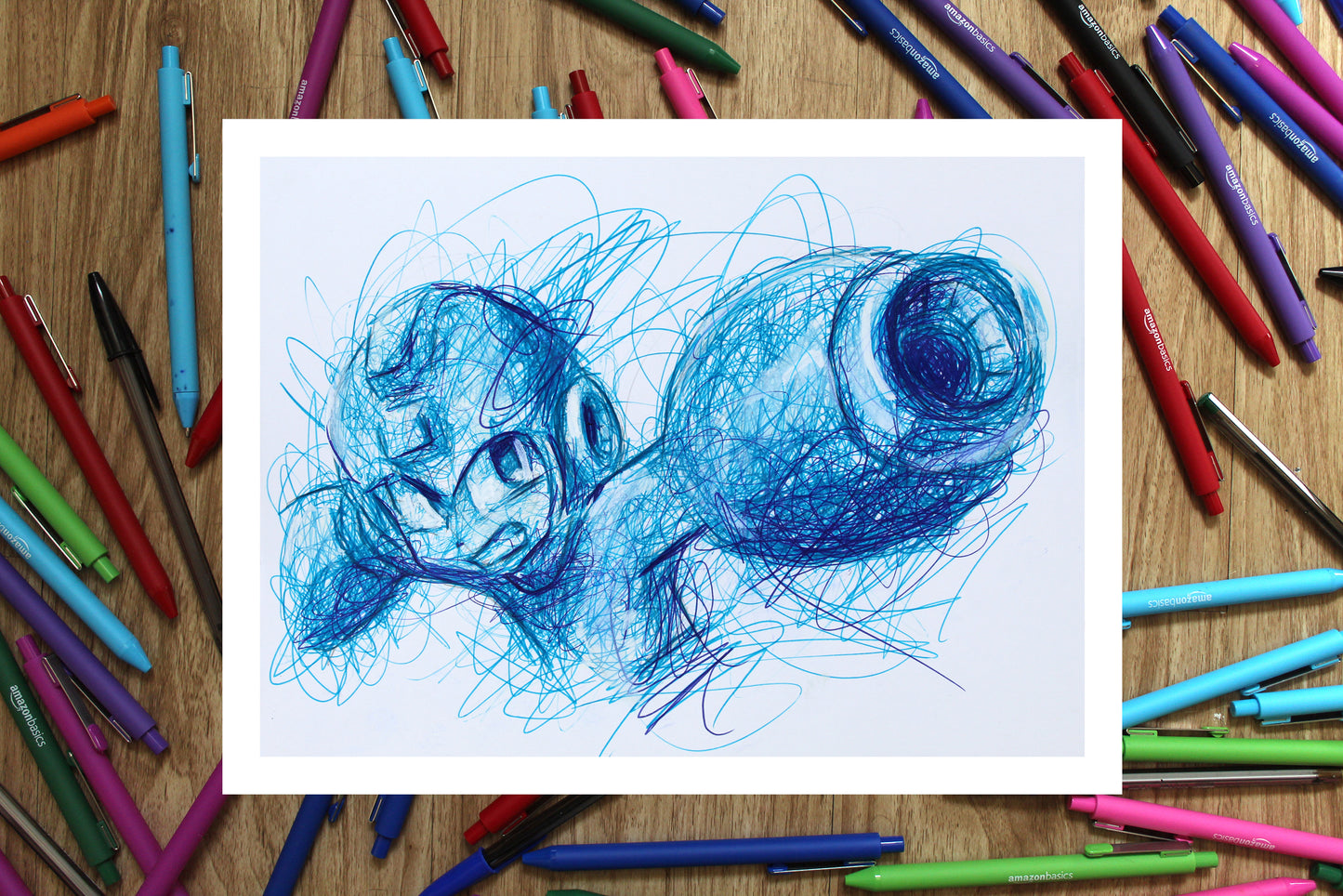 Megaman Ballpoint Pen Scribble Art Print