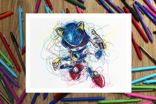 Metal Sonic Ballpoint Pen Scribble Art Print